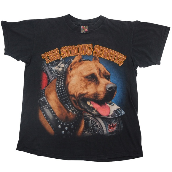 Vintage 3D Emblem The Strong Survive Pitbull T Shirt